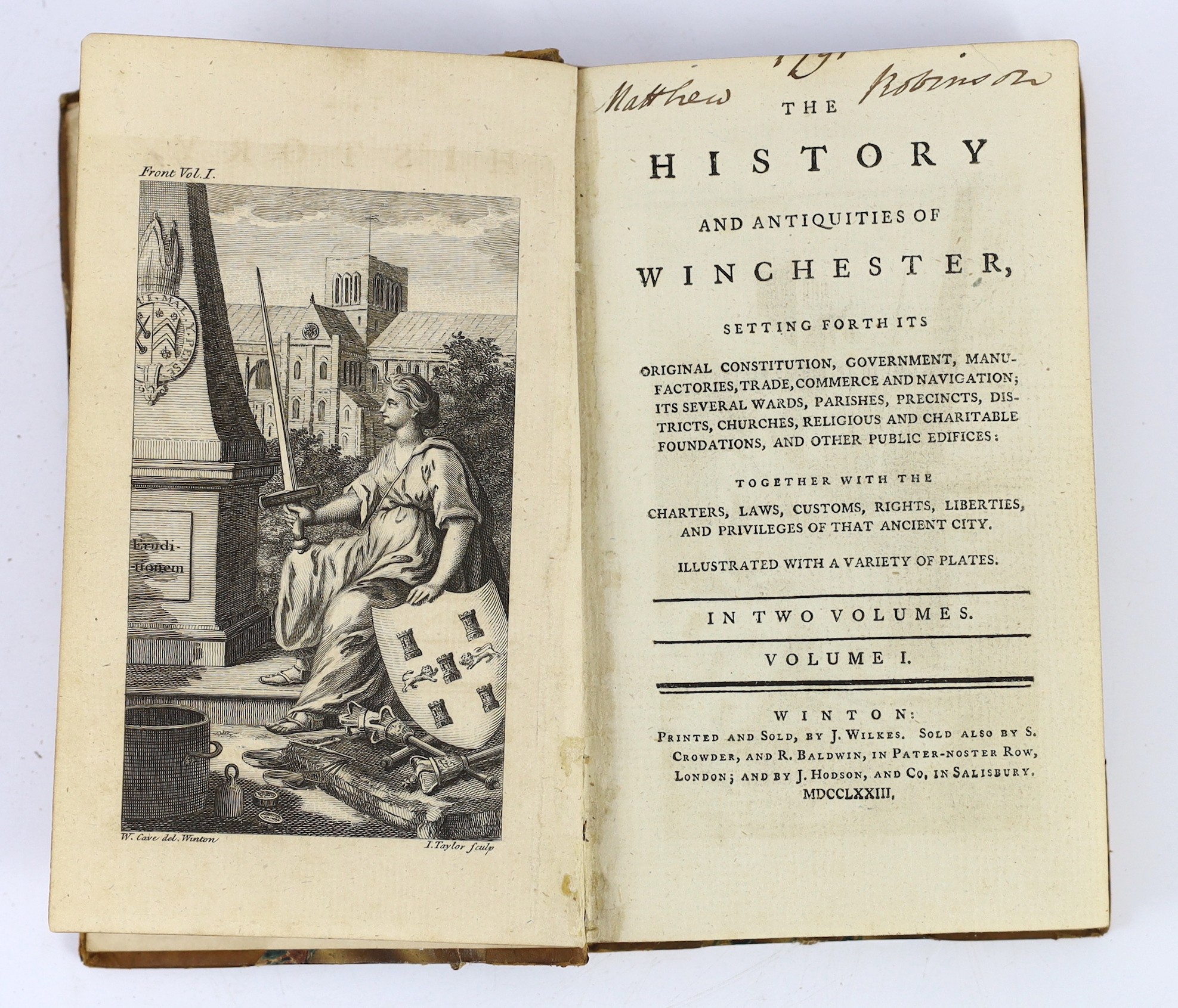HANTS: Ball, Charles - An Historical Account of Winchester, with Descriptive Walks. pictorial engraved title, frontis. and 10 text engravings (some with miniature plans beneath)